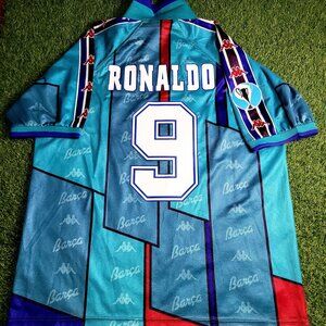 Ronaldo Kappa Barcelona UEFA CUP FINAL 1996 1997 Away Soccer Jersey Shirt XL